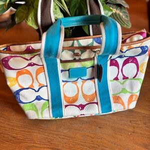 Vintage Coach Hampton Scribble 2004 multicolor sateen tote